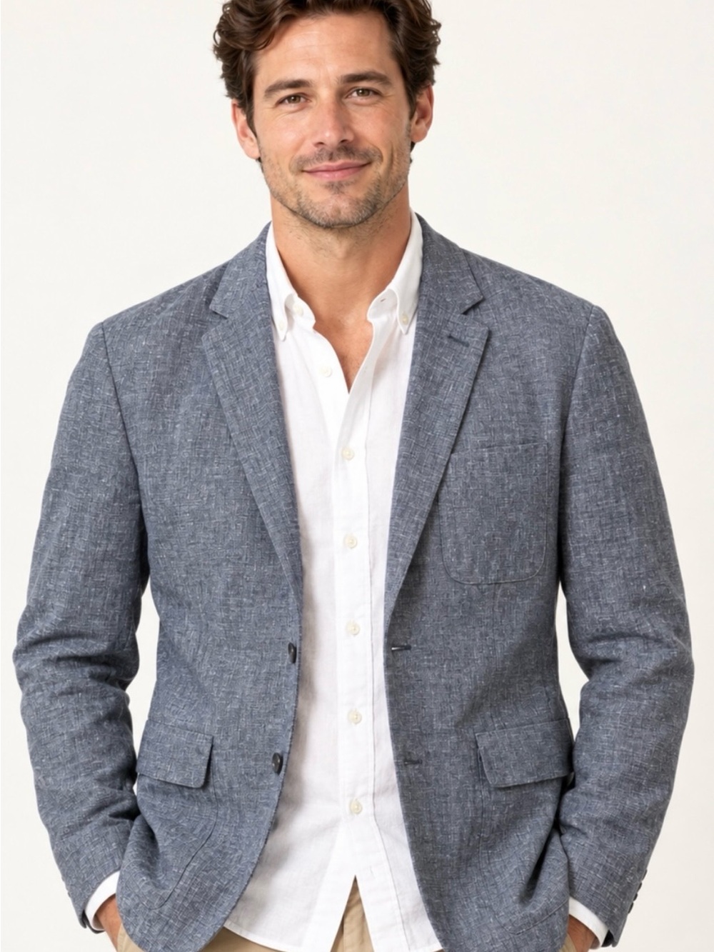J. Crew Men's Ludlow Unstructured Blazer Blue 40R Cotton/Linen